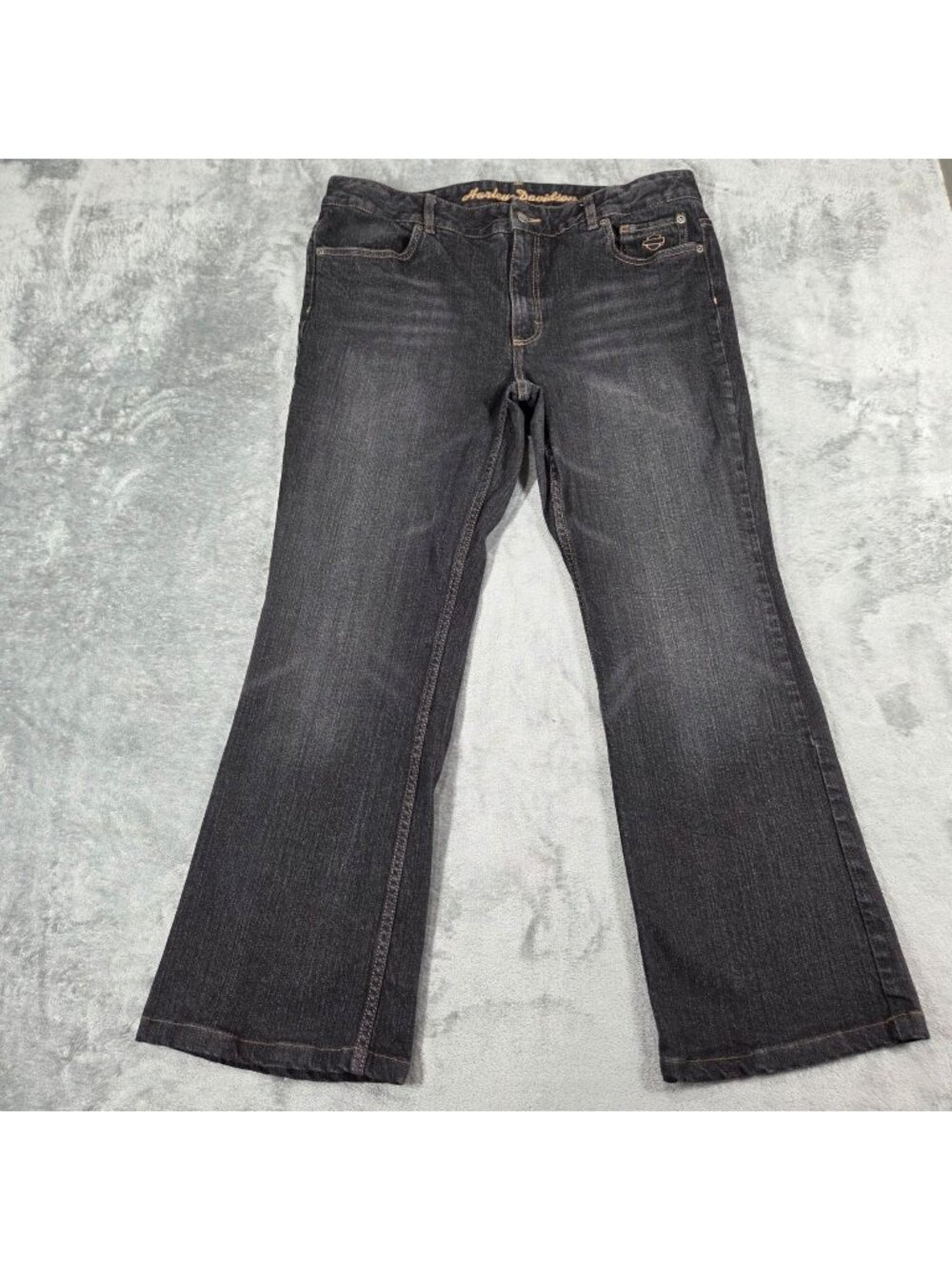 Vintage Harley Davidson Jeans Womens 16 Washed Black Biker Stretch Bootcut Denim